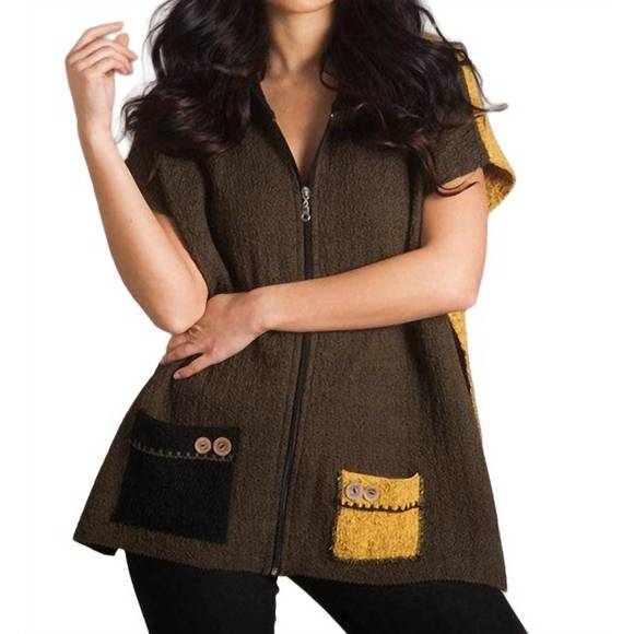 NEW FRENCH KYSS boucle hooded poncho in armycombo - Picture 3 of 3